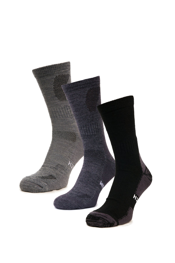 Merino Wool Hiking Socks, Multicolor: Light Grey, Charcoal, Black
