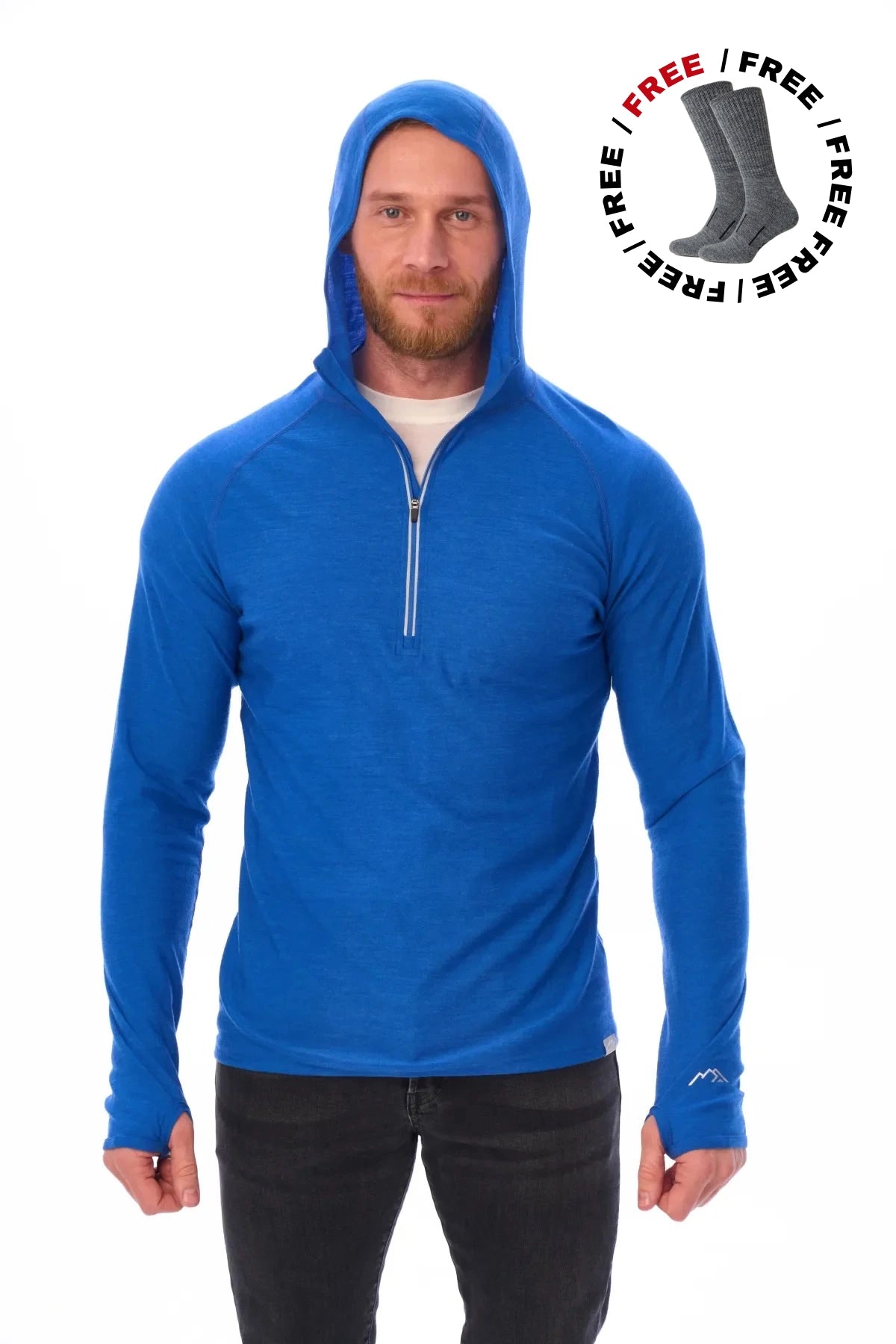 Versatile & Breathable: Men's Merino Wool Cobalt Blue Hoodie
