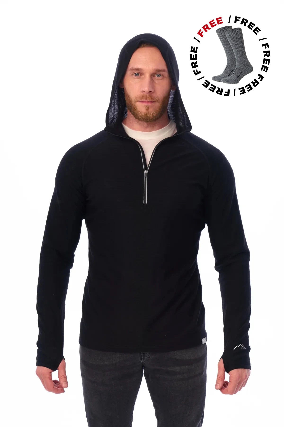 Men's Black Merino Half Zip Hoodie – Soft & Breathable