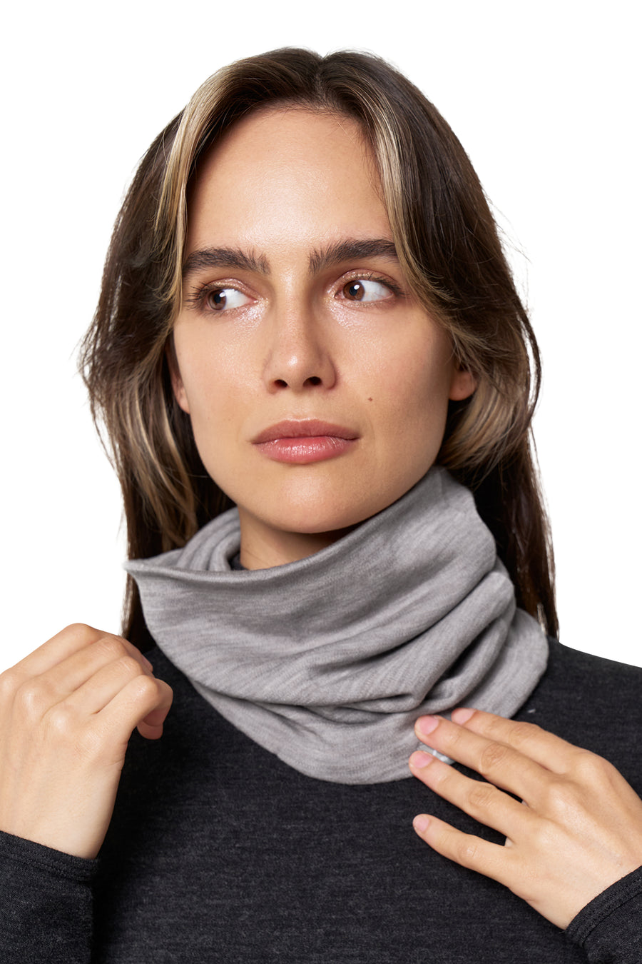 Merino Double-Layer Neck Gaiter Grey Melange — view 3