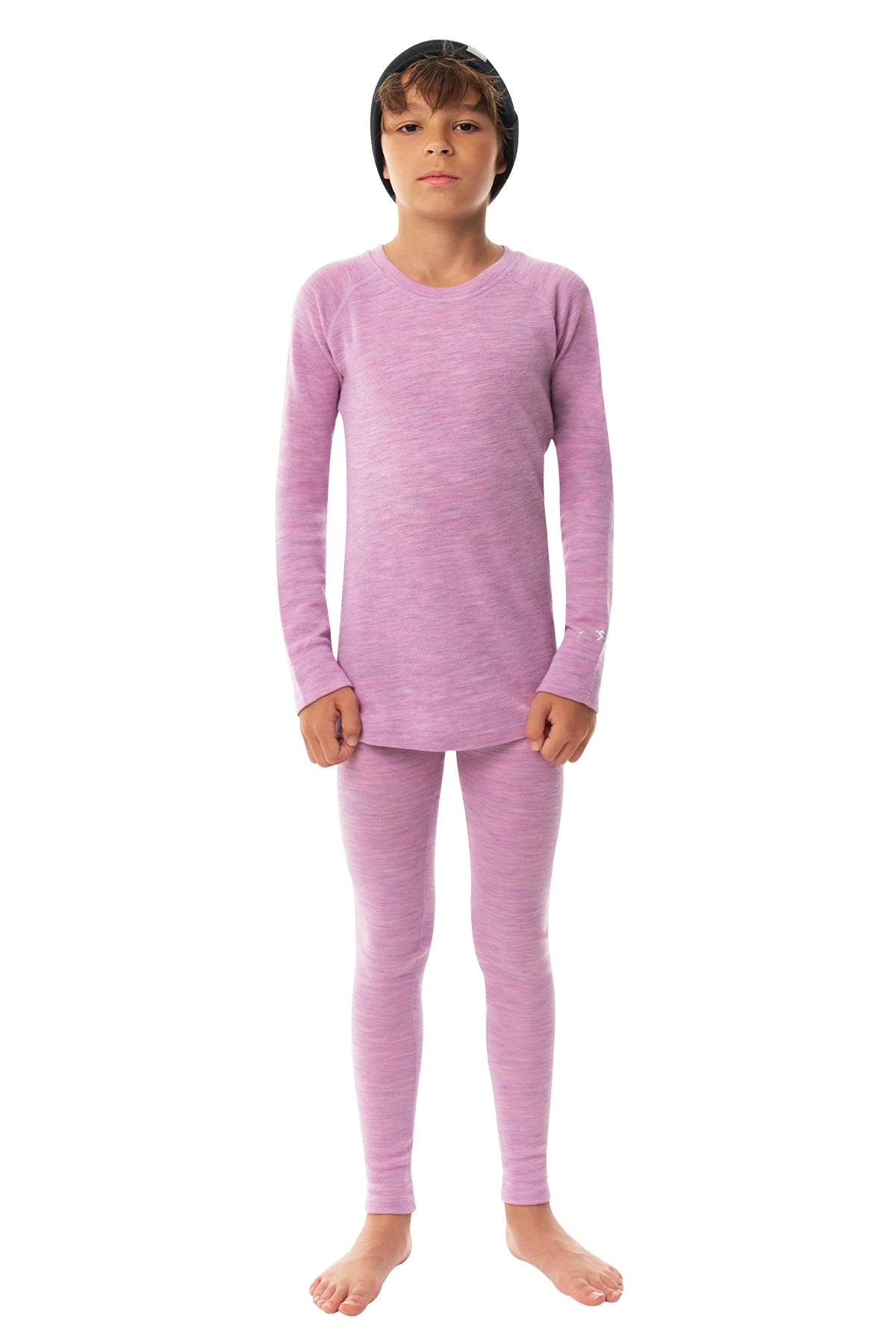Kids' Merino Set Heather Lilac + Black Beanie — view 4