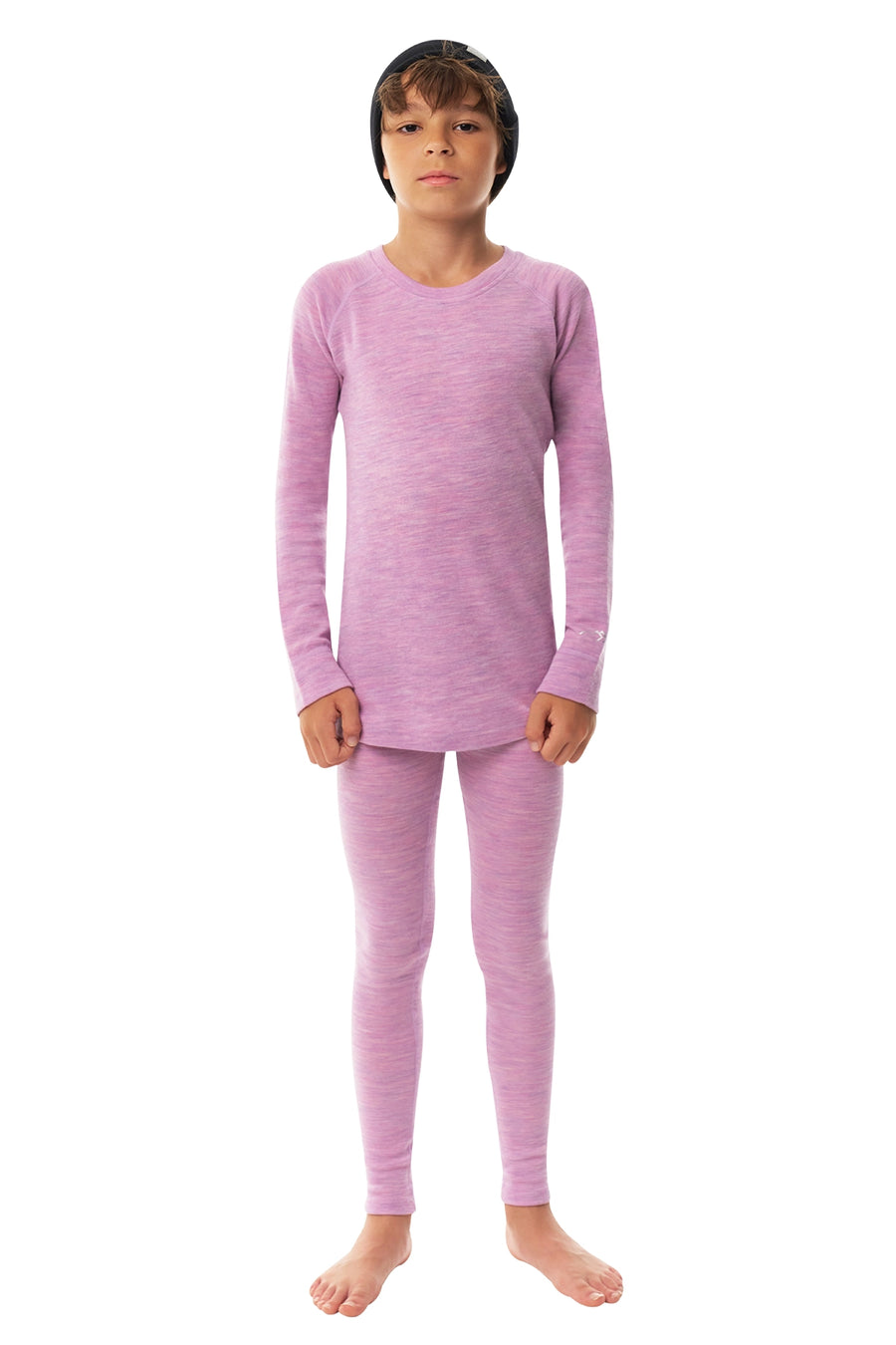 Kids' Merino Set Heather Lilac + Black Beanie — view 4