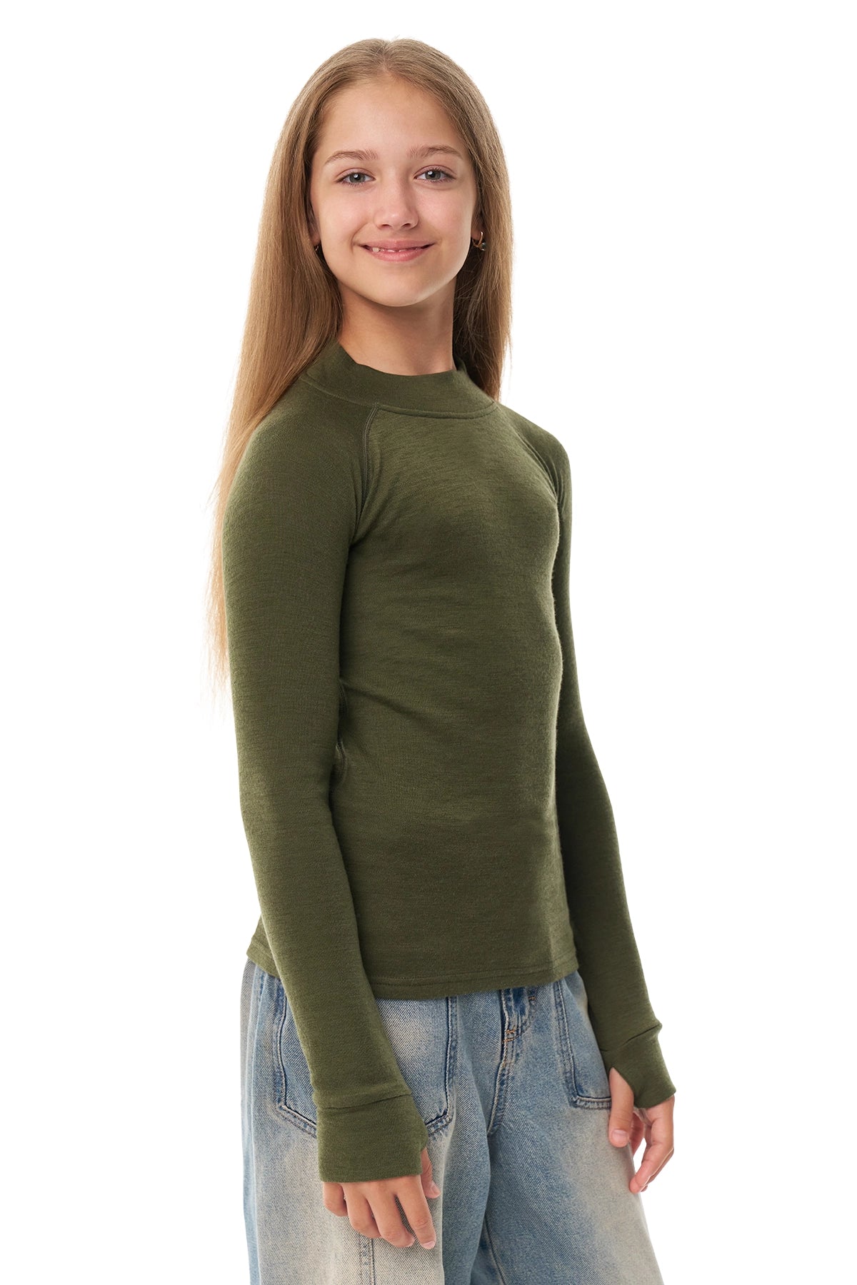 Kids' Merino Turtleneck Long Sleeve 250 Dark Olive