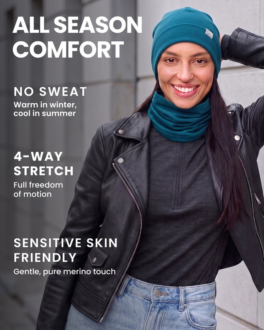 Adult merino beanie and gaiter — lifestyle
