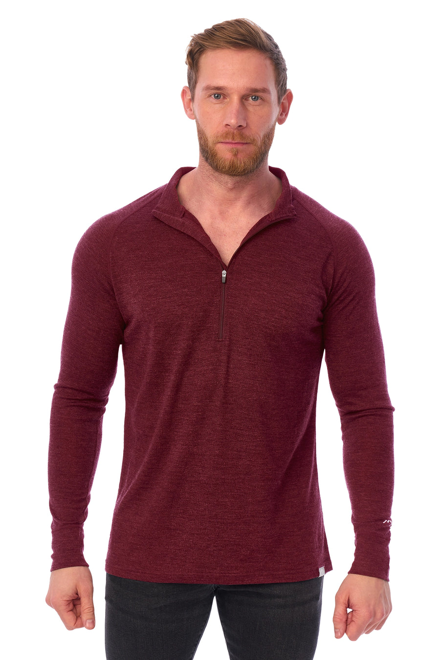Men's Merino Half Zip Long Sleeve 165 Burgundy