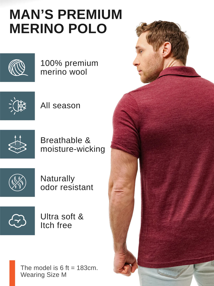 Men's Merino Polo 180 Burgundy — view 4