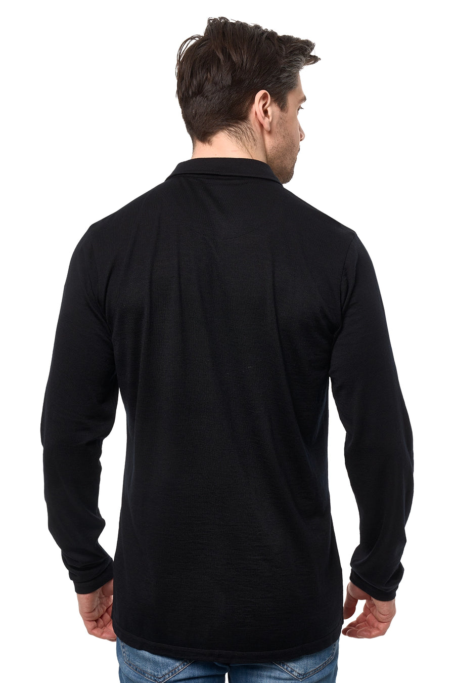Men's Merino Button-Up Long Sleeve Black — view 4