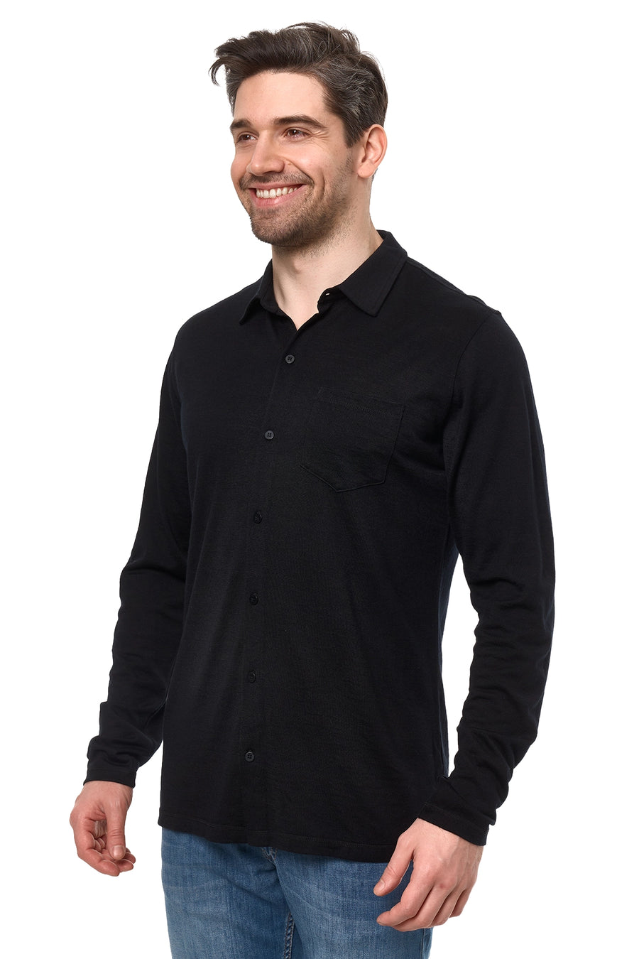 Men's Merino Button-Up Long Sleeve Black — view 2