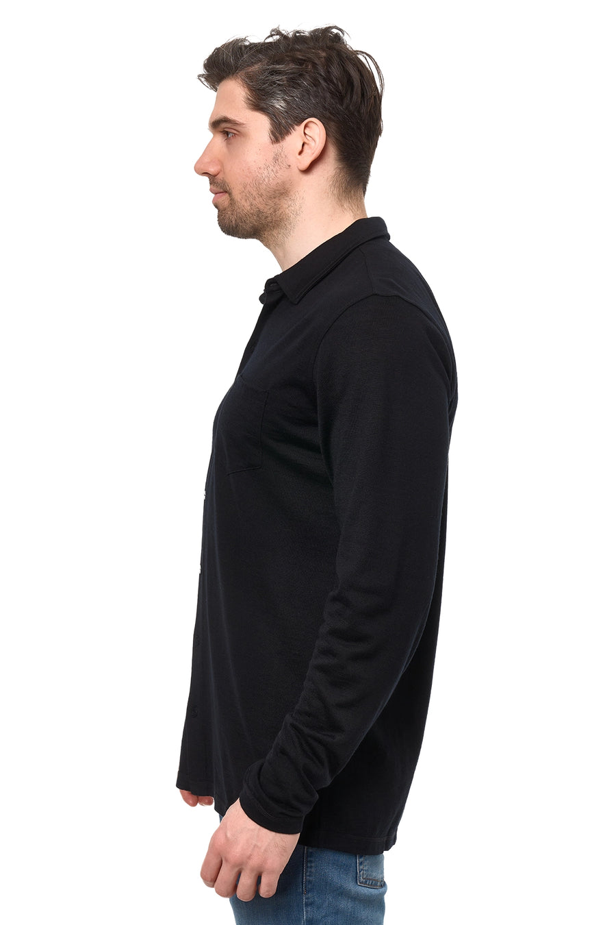 Men's Merino Button-Up Long Sleeve Black — view 3