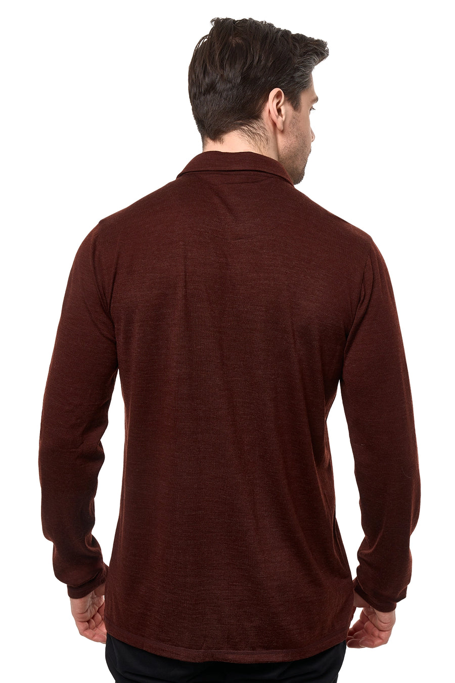Men's Merino Button-Up Long Sleeve Bordo — view 5