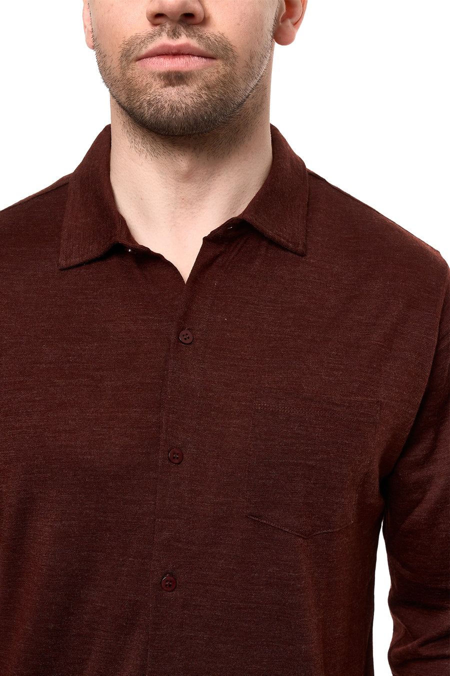 Men's Merino Button-Up Long Sleeve Bordo — view 4