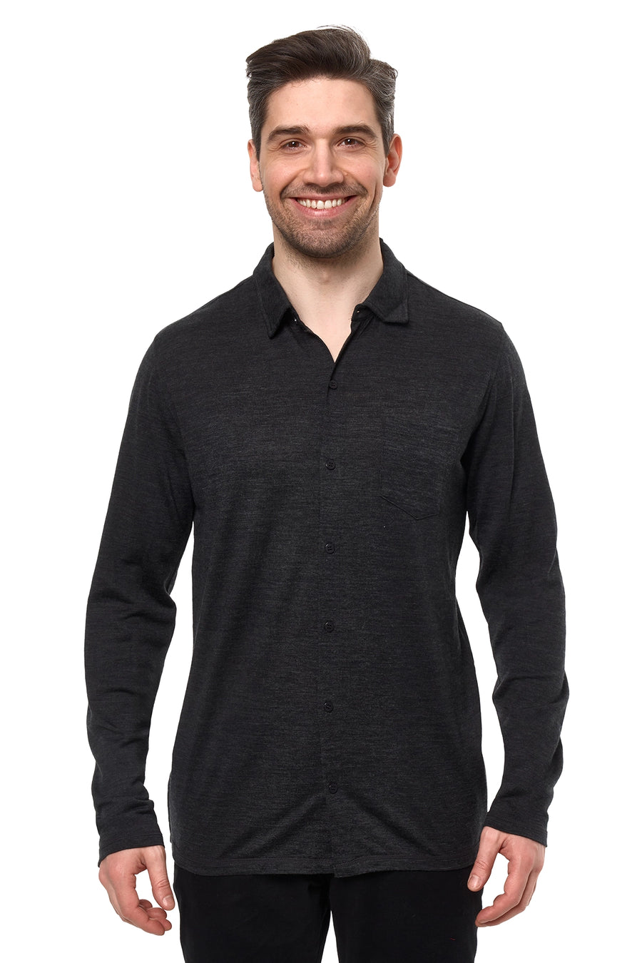 Men's Merino Button-Up Long Sleeve Charcoal