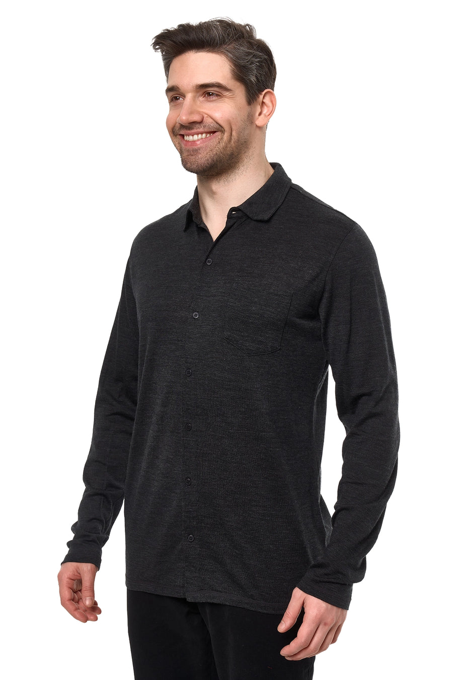 Men's Merino Button-Up Long Sleeve Charcoal — view 2