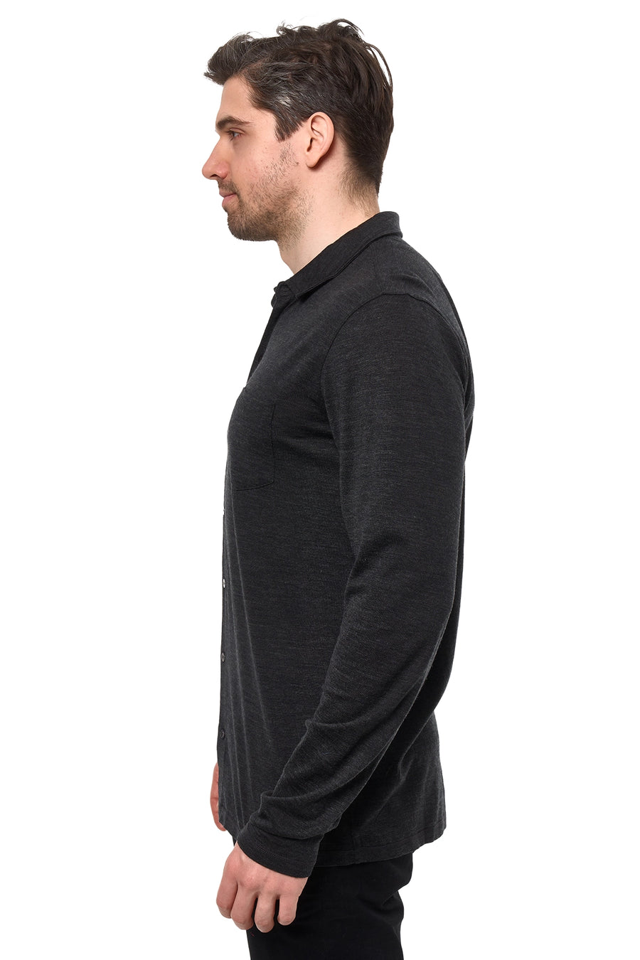 Men's Merino Button-Up Long Sleeve Charcoal — view 3