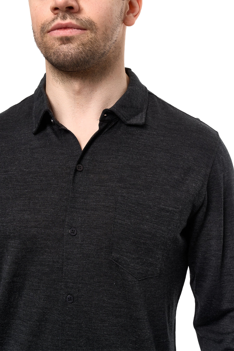Men's Merino Button-Up Long Sleeve Charcoal — view 4