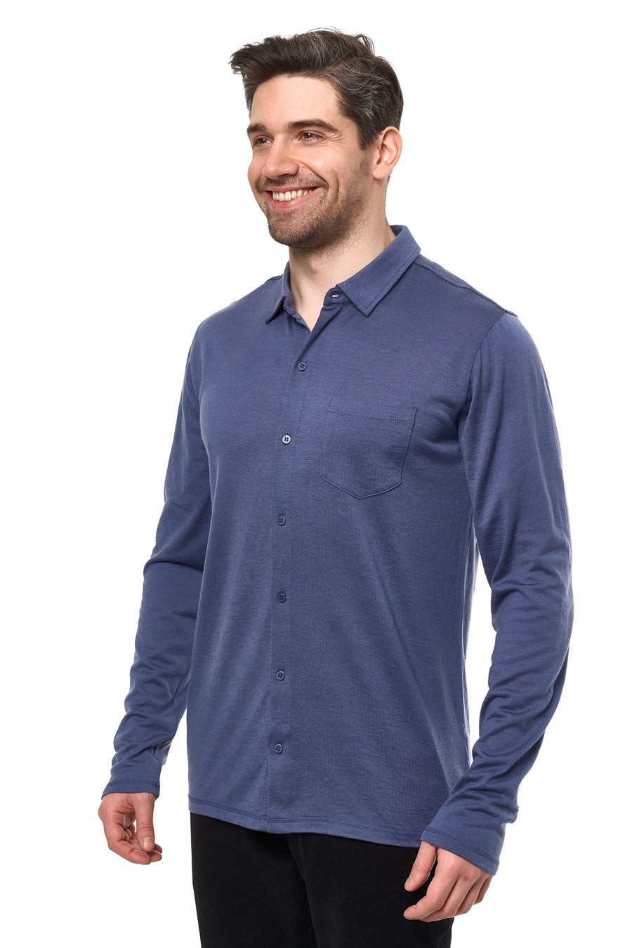Men's Merino Button-Up Long Sleeve Dark Blue — view 2