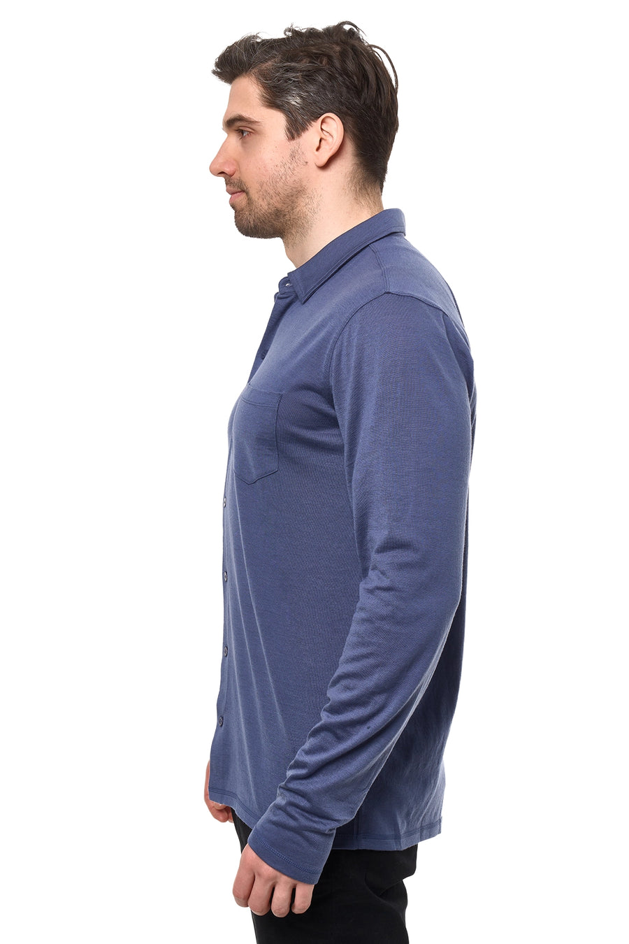 Men's Merino Button-Up Long Sleeve Dark Blue — view 3