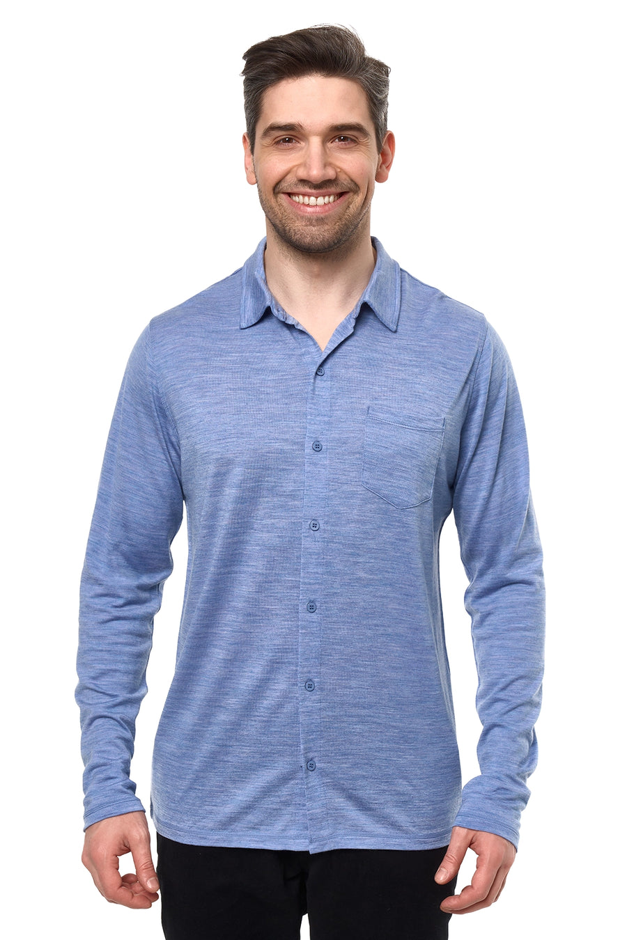 Men's Merino Button-Up Long Sleeve Deep Blue