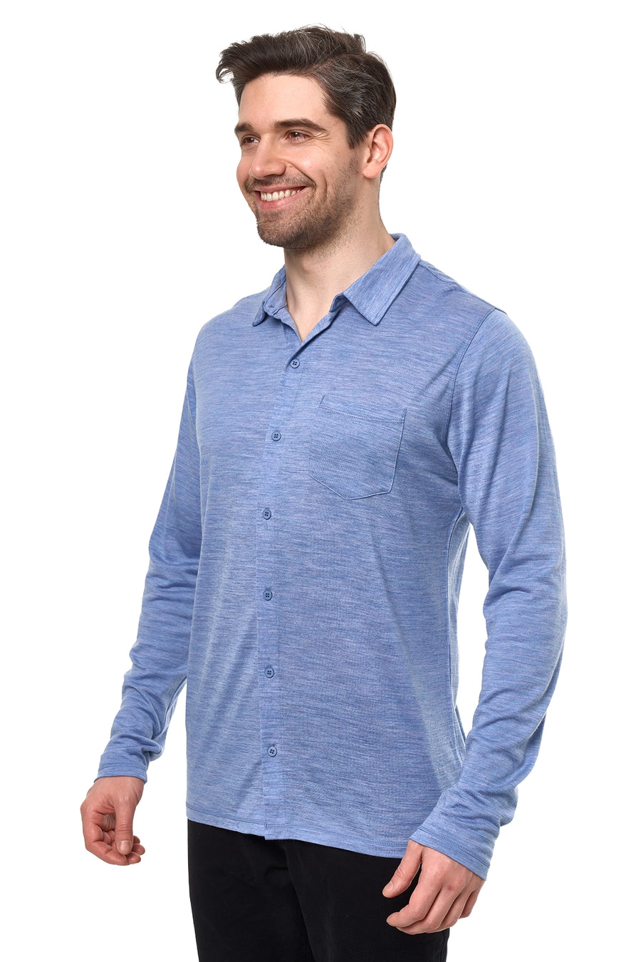 Men's Merino Button-Up Long Sleeve Deep Blue — view 2