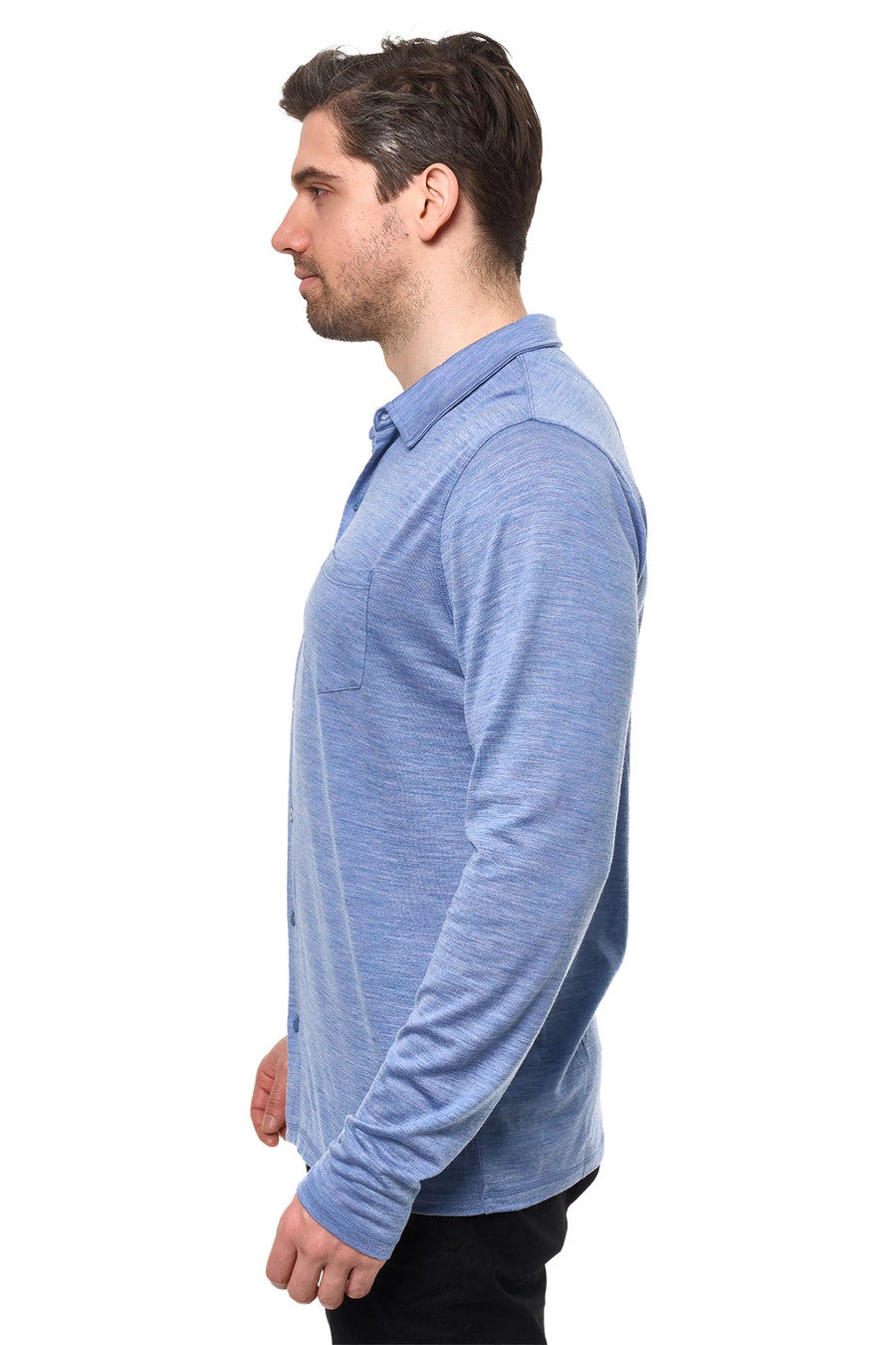 Men's Merino Button-Up Long Sleeve Deep Blue — view 3