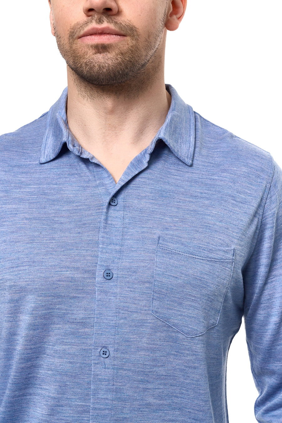 Men's Merino Button-Up Long Sleeve Deep Blue — view 4