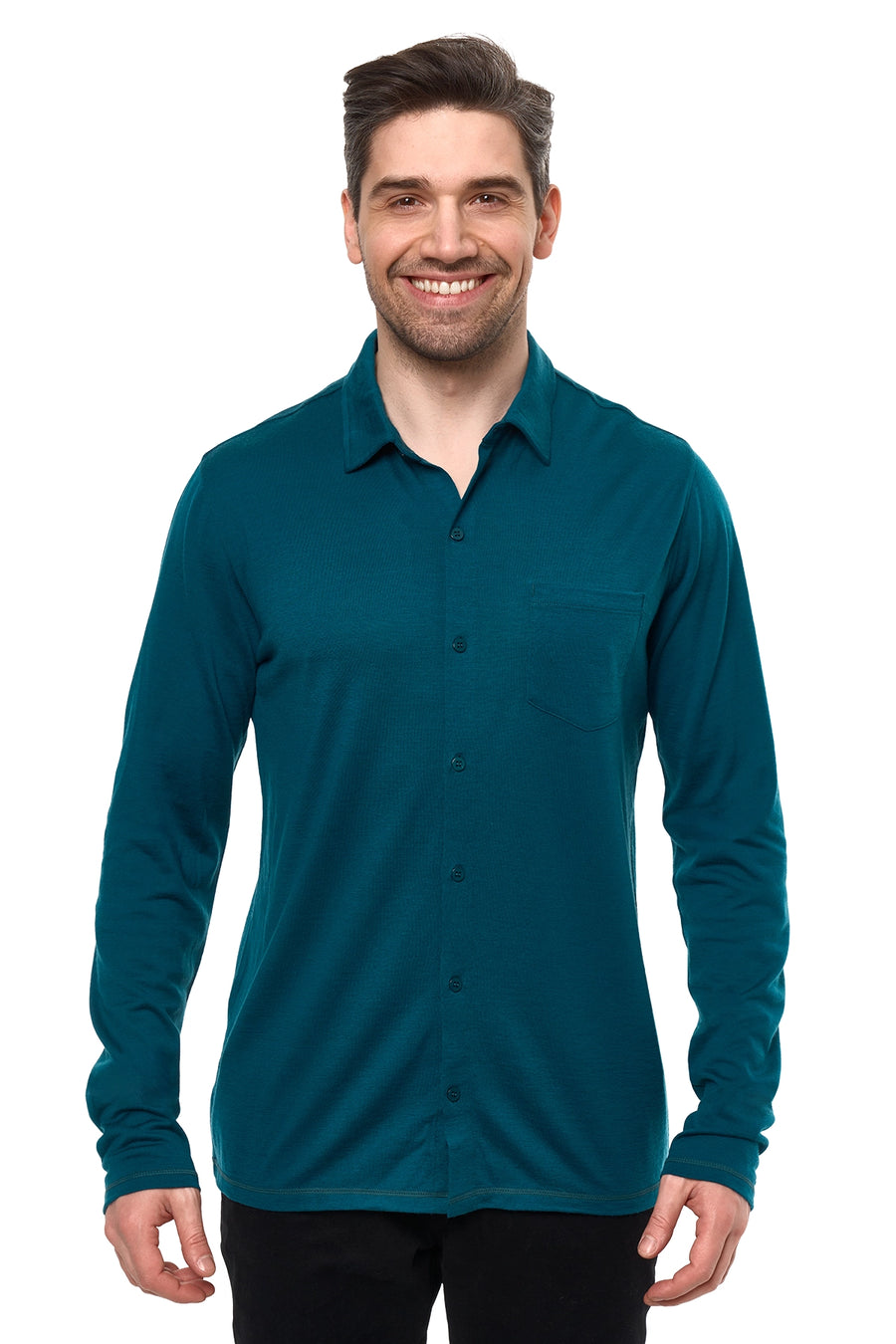 Men's Merino Button-Up Long Sleeve Deep Teal