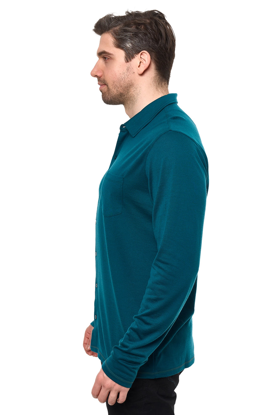 Men's Merino Button-Up Long Sleeve Deep Teal — view 3
