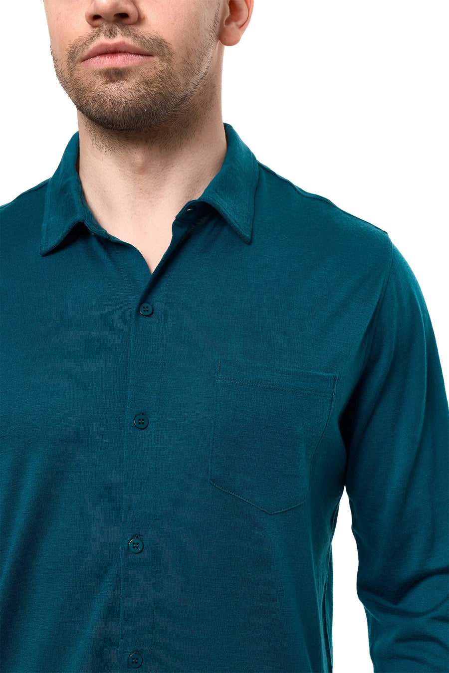 Men's Merino Button-Up Long Sleeve Deep Teal — view 4