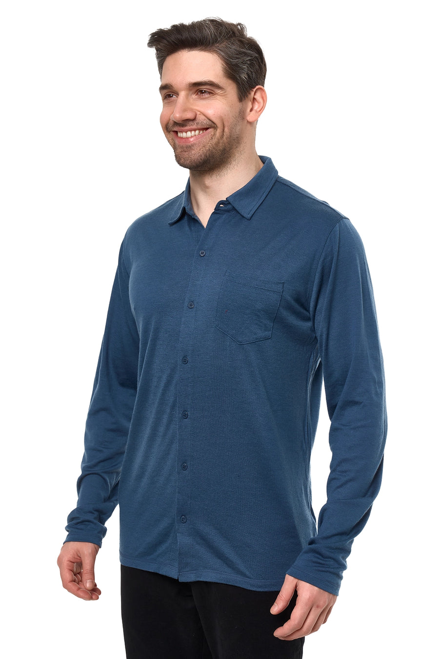 Men's Merino Button-Up Long Sleeve Denim — view 2