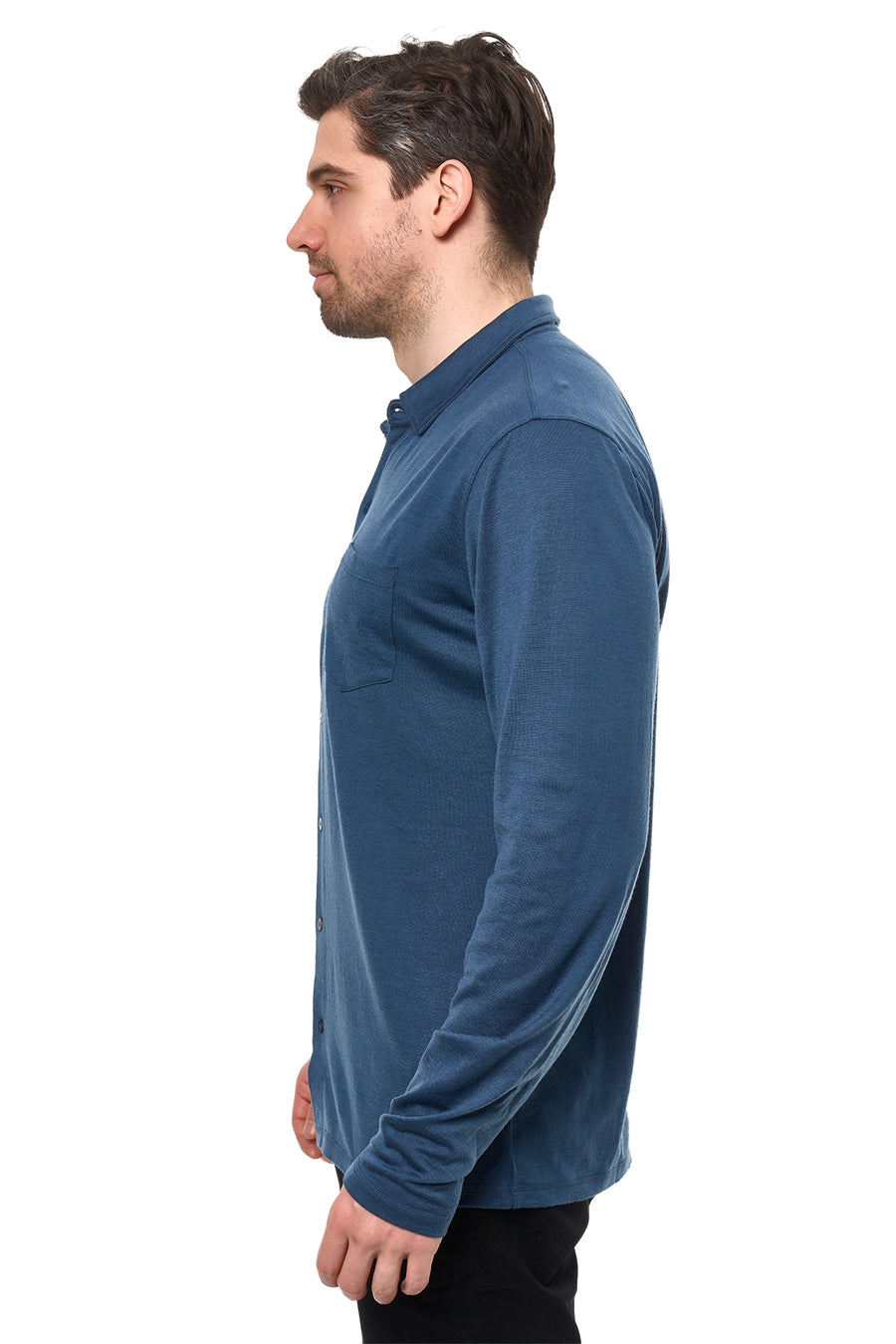 Men's Merino Button-Up Long Sleeve Denim — view 3