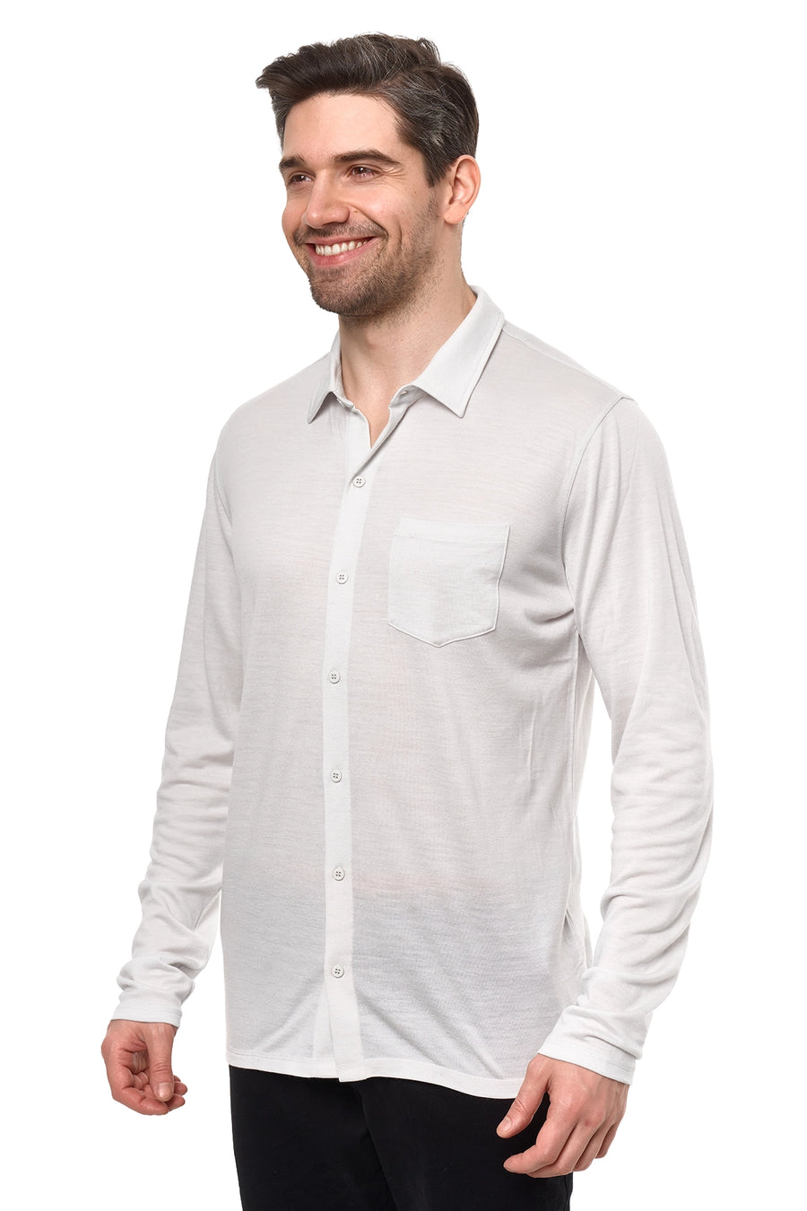 Men's Merino Button-Up Long Sleeve Light Grey — view 2