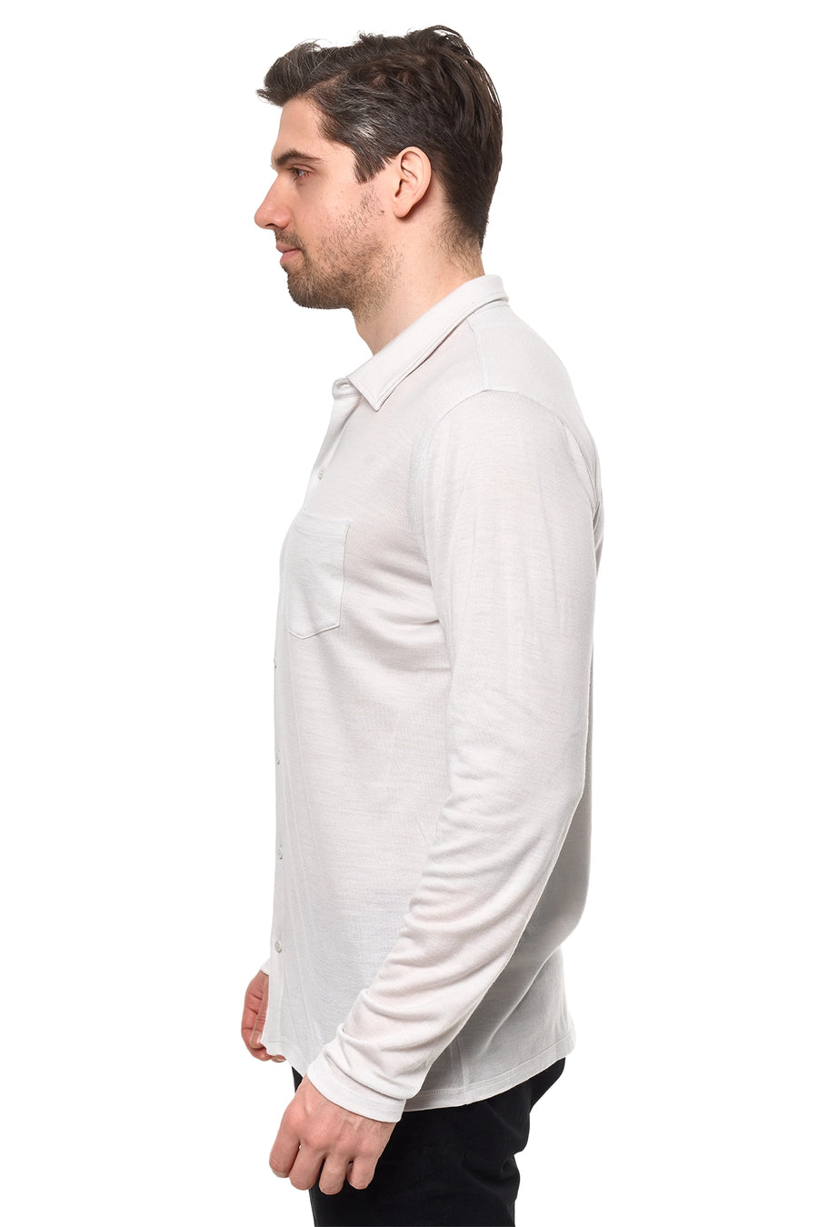 Men's Merino Button-Up Long Sleeve Light Grey — view 3