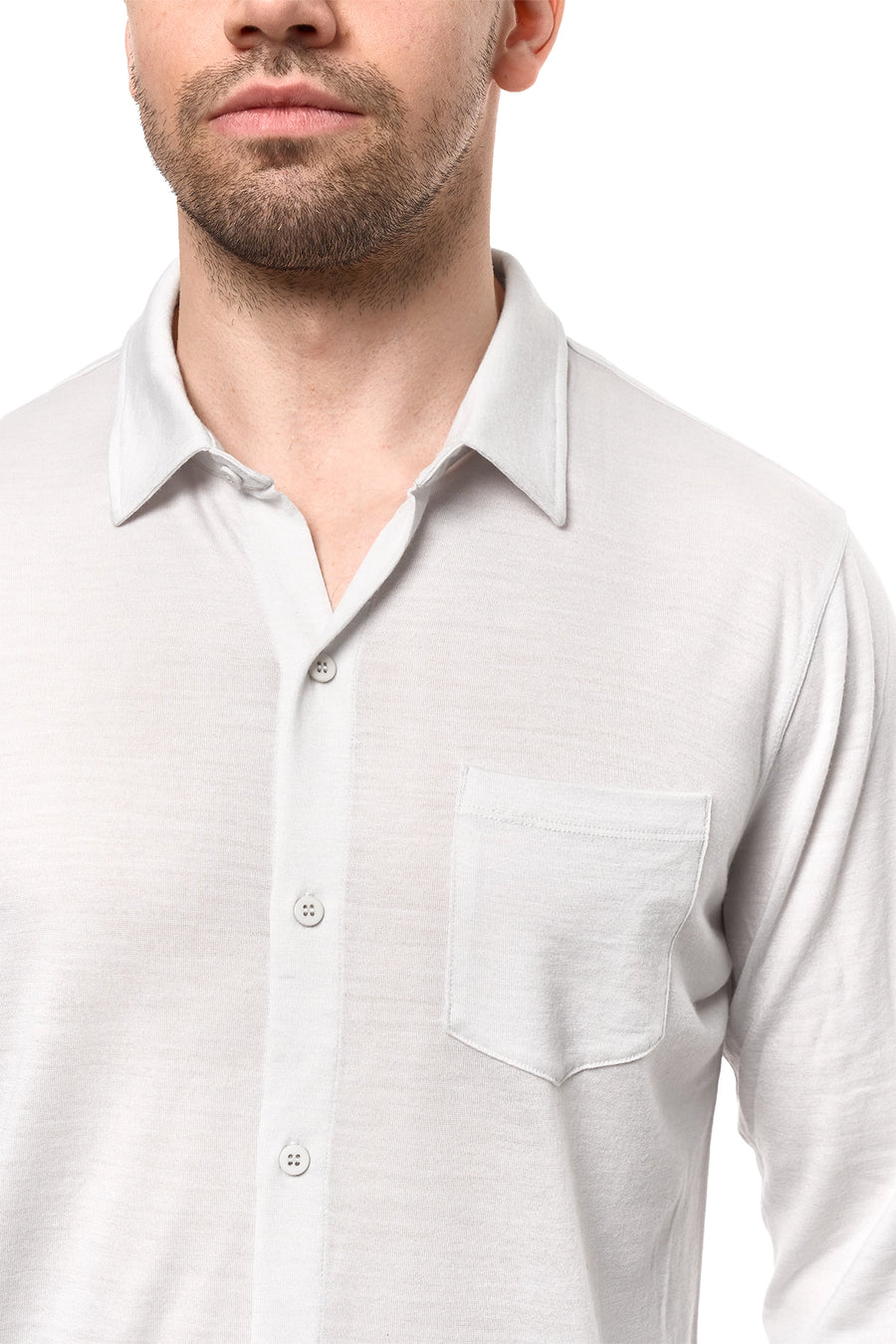 Men's Merino Button-Up Long Sleeve Light Grey — view 4