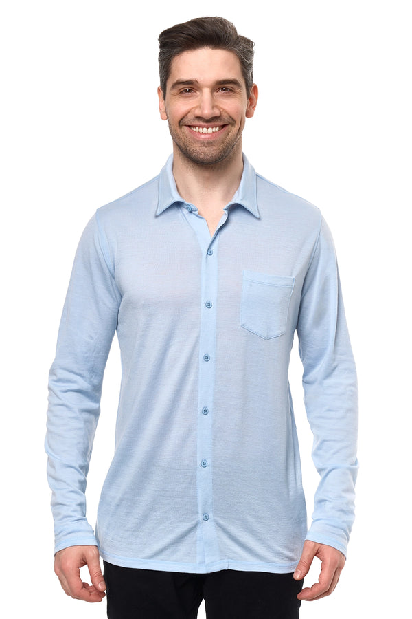 Men's Merino Button-Up Long Sleeve Oxford Blue