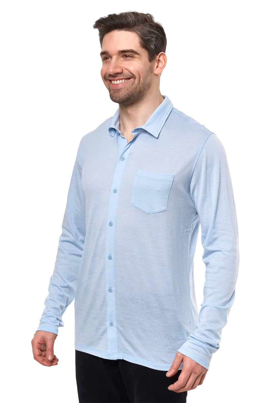 Men's Merino Button-Up Long Sleeve Oxford Blue — view 2