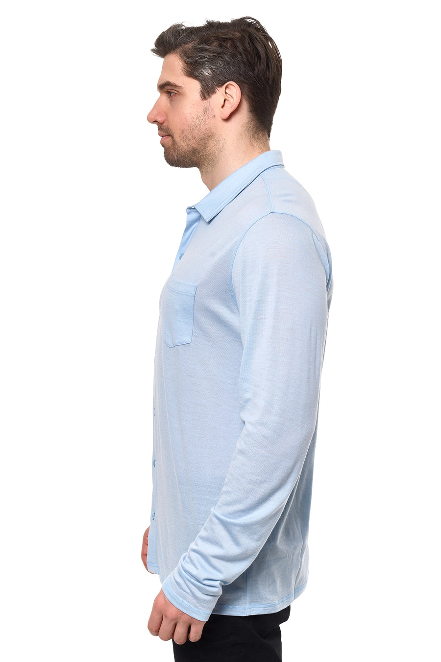 Men's Merino Button-Up Long Sleeve Oxford Blue — view 3