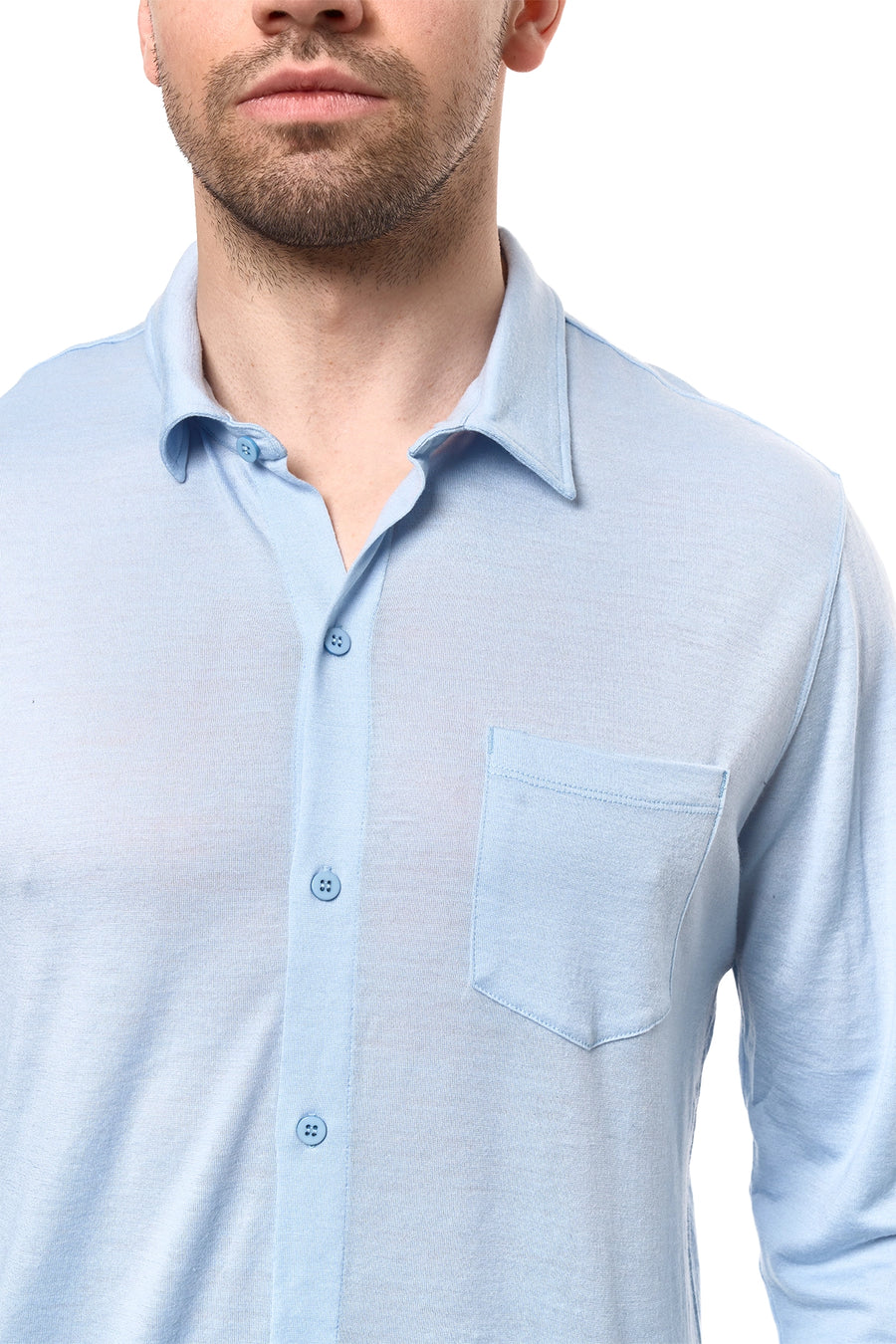 Men's Merino Button-Up Long Sleeve Oxford Blue — view 4