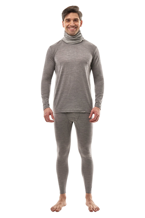Men's Merino Grey Melange Set + Neck Gaiter