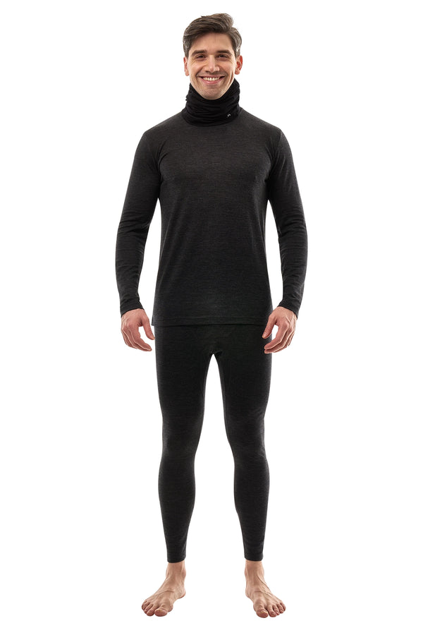 Men's Merino Heathered Black Set + Neck Gaiter