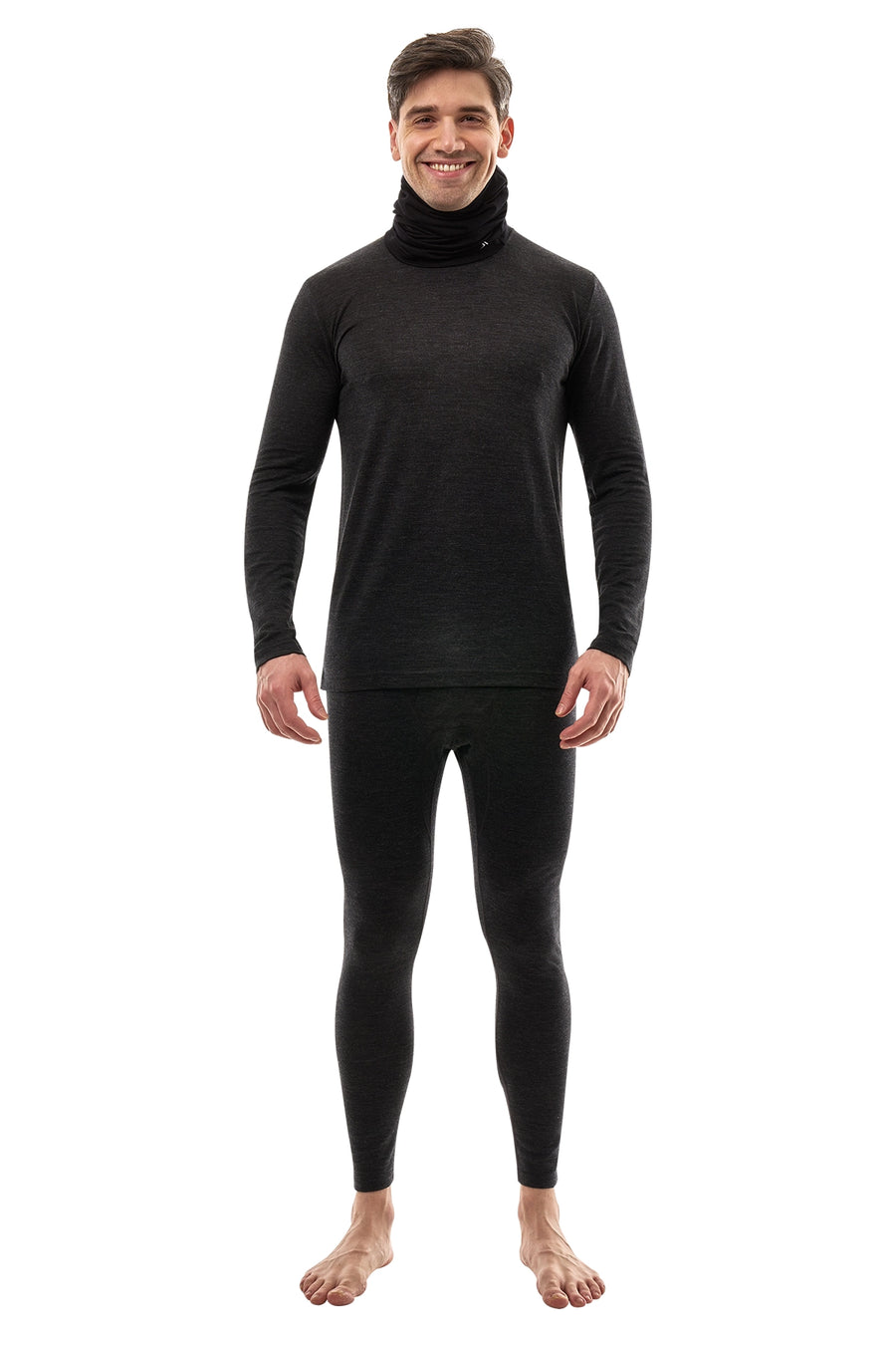 Men's Merino Heathered Black Set + Neck Gaiter