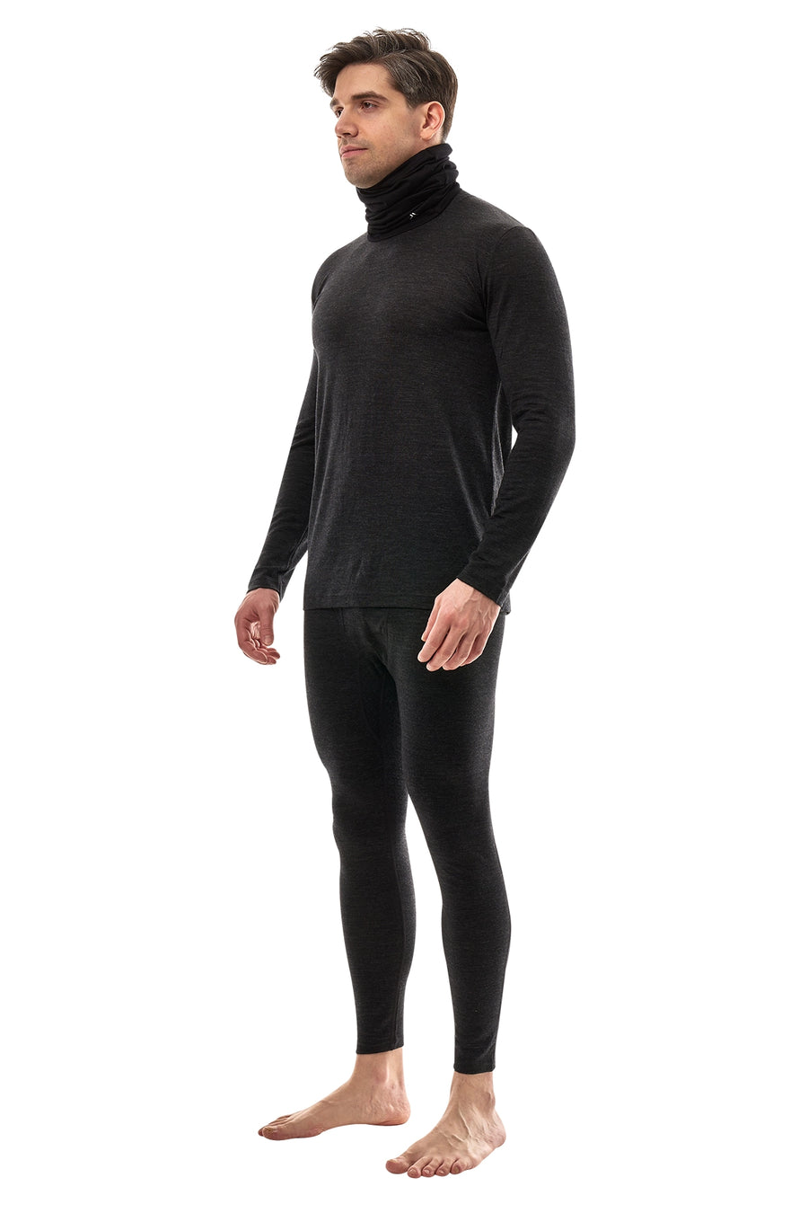 Men's Merino Heathered Black Set + Neck Gaiter — view 3