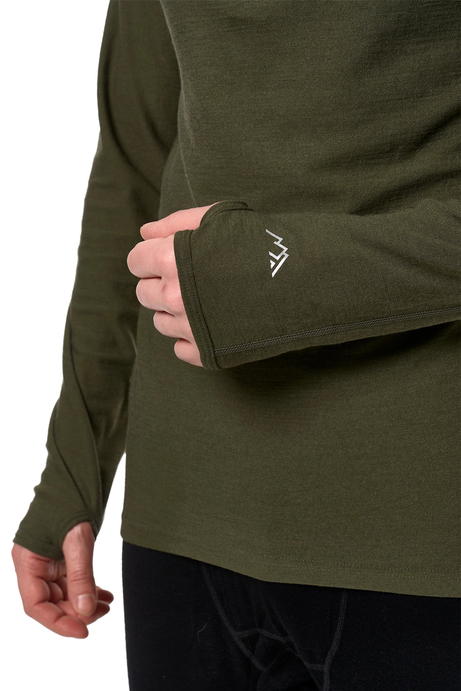 Men's Merino Wool Half Zip Hoodie 190 Dark Olive — view 6