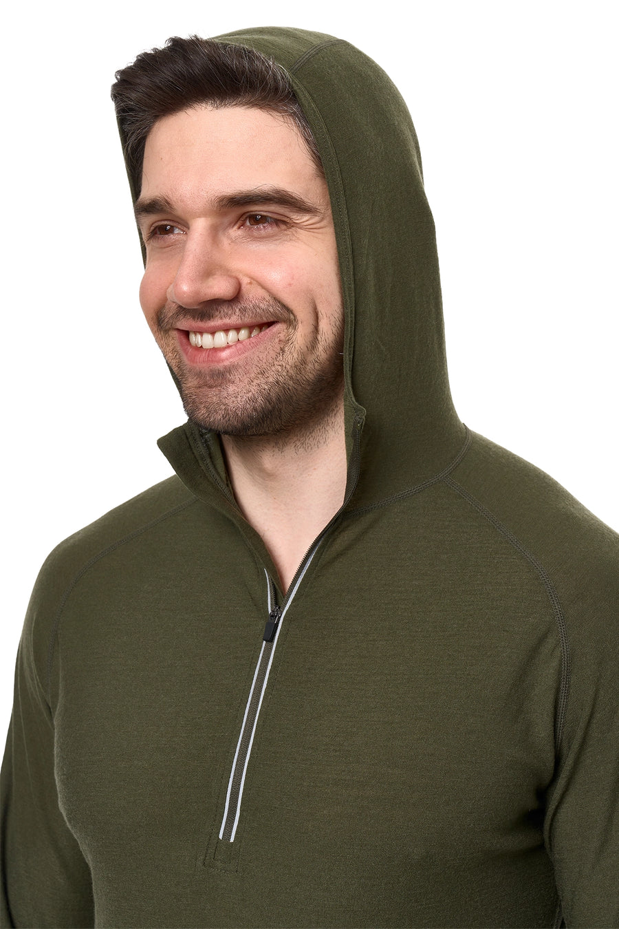 Men's Merino Wool Half Zip Hoodie 190 Dark Olive — view 5