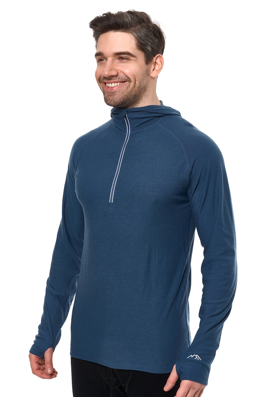 Men's Merino Wool Half Zip Hoodie 190 Denim Blue — view 4