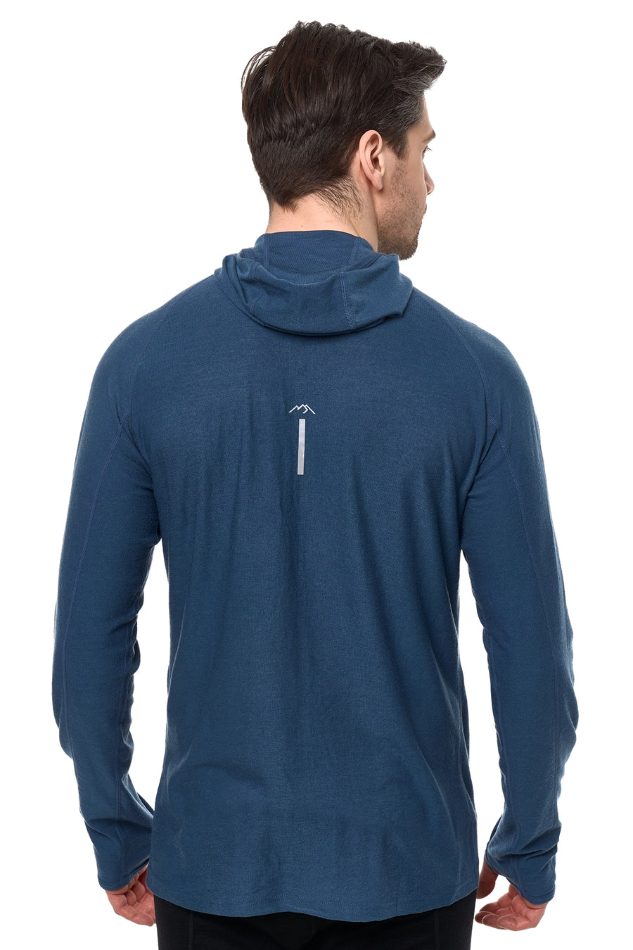 Men's Merino Wool Half Zip Hoodie 190 Denim Blue — view 2