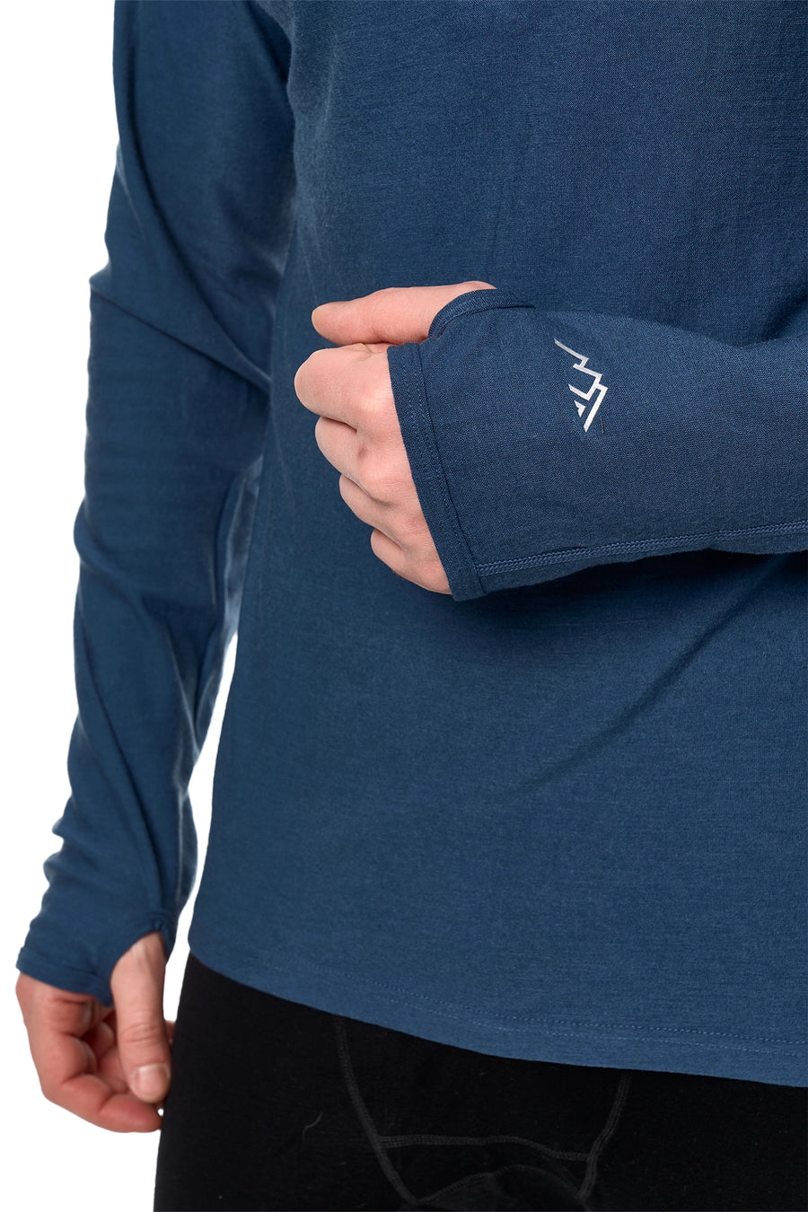 Men's Merino Wool Half Zip Hoodie 190 Denim Blue — view 6