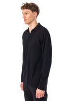 Men's Merino Wool Long Sleeve Polo Black Open Collar — view 5