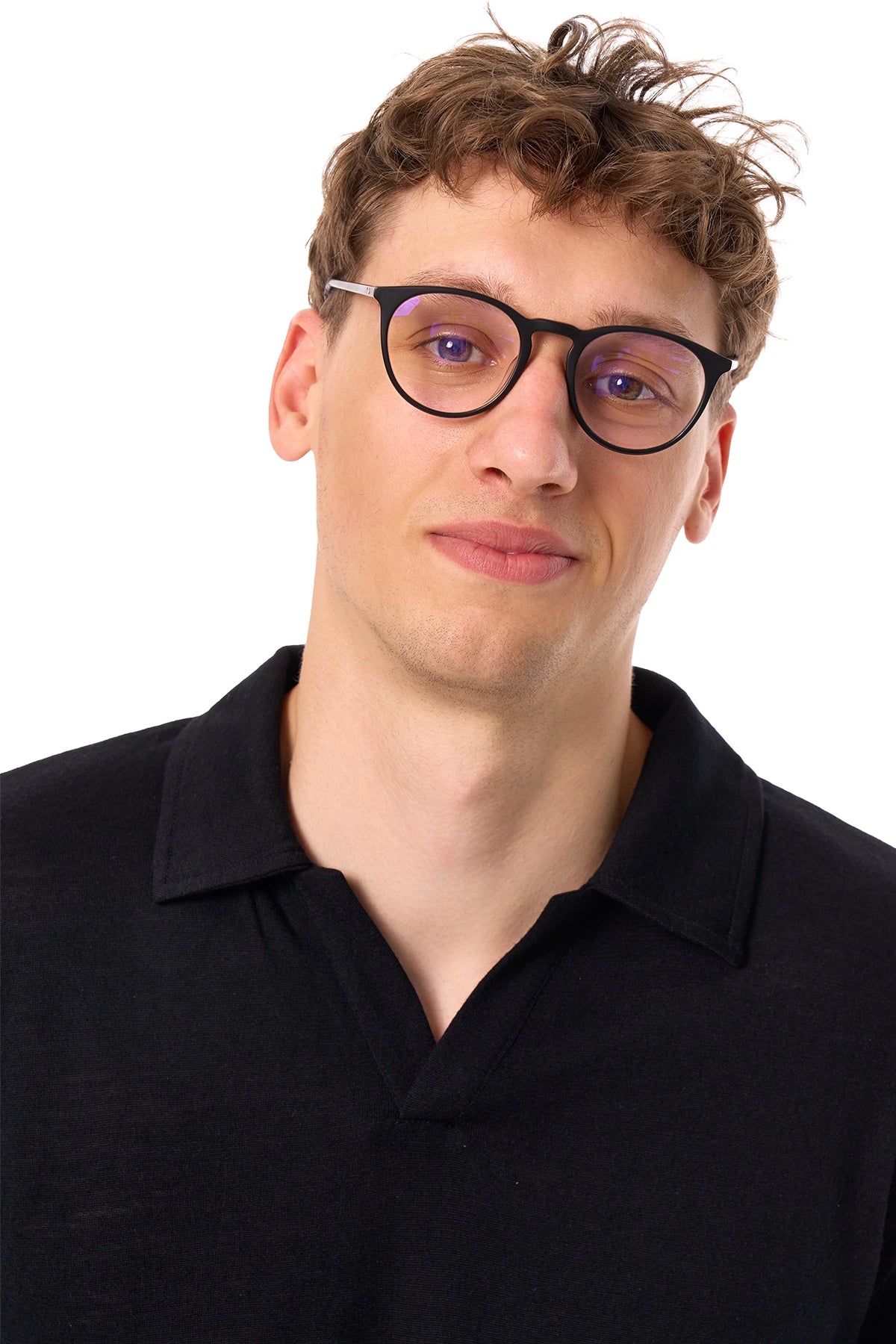 Men's Merino Wool Long Sleeve Polo Black Open Collar — view 6