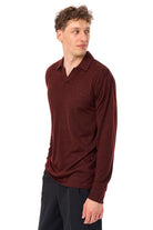 Men's Merino Wool Long Sleeve Polo Bordo Open Collar — view 4