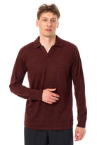 Men's Merino Wool Long Sleeve Polo Bordo Open Collar — view 3